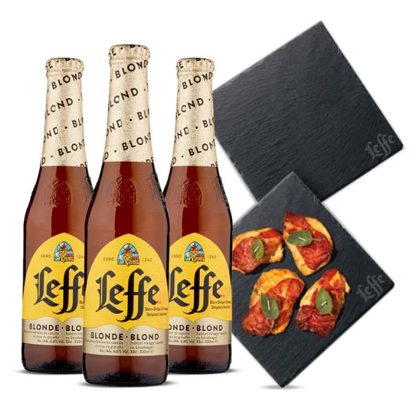 3 Leffe Blonde Belgian Ale (33 cl) + 2 Piatti in Ardesia Omaggio