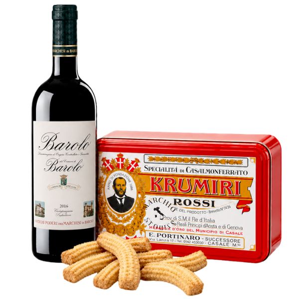 Biscotti Krumiri Rossi (300 g) e Barolo del Comune di Barolo DOCG 2020